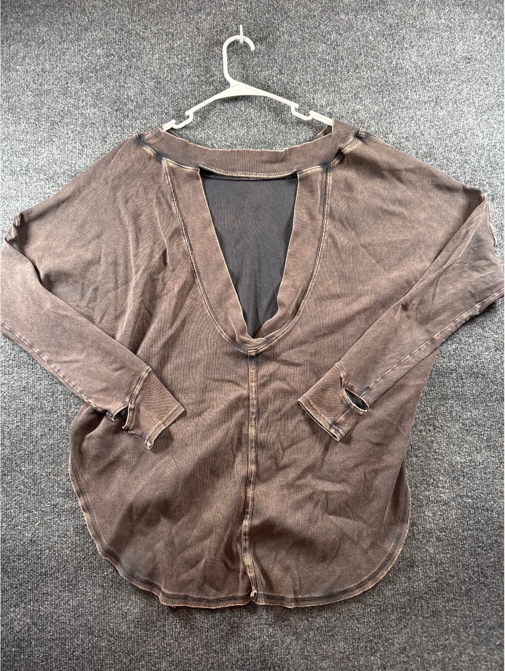 Free People Movement Women’s L Oversized Brown Mineral Wash Cutout Long Sleeve